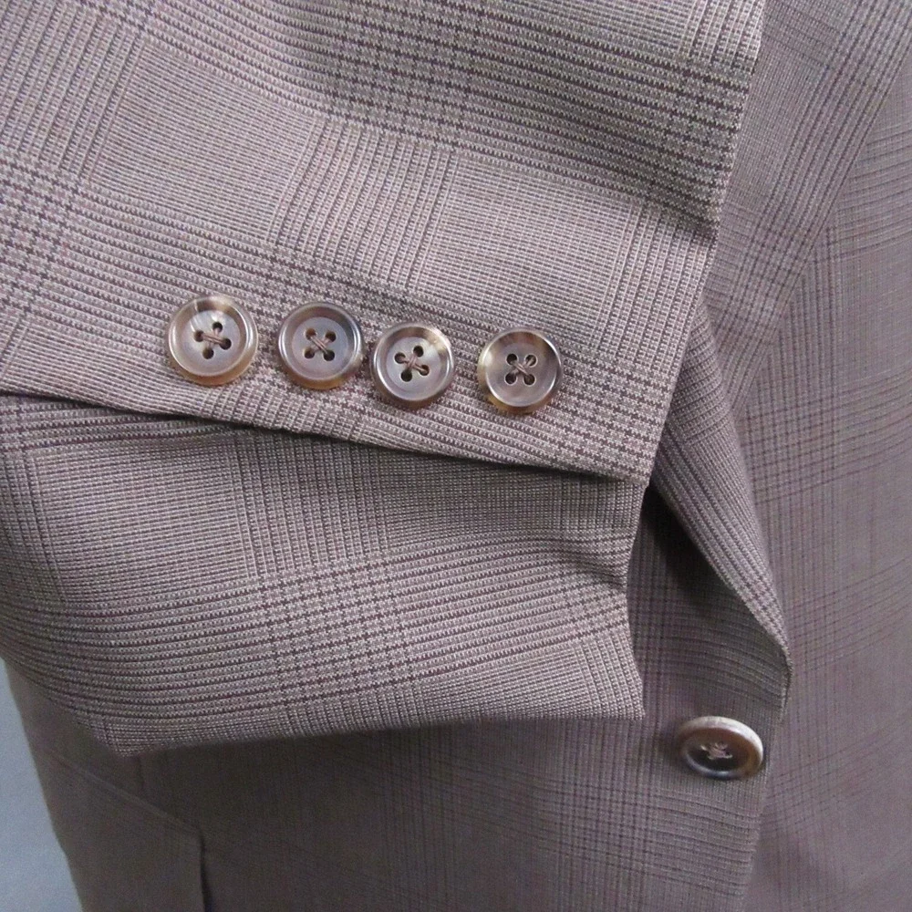 Hickey Freeman Mens Sport Coat 46L Brown Plaid Wool Cashmere Single‎ Vent